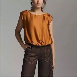 Anthropologie Copper Satin Top